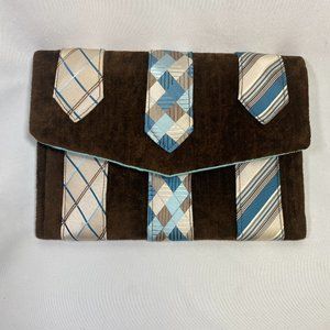 Envelop Clutch Style Brown Blue Beige Velvet Handbag 6" 8.5"
